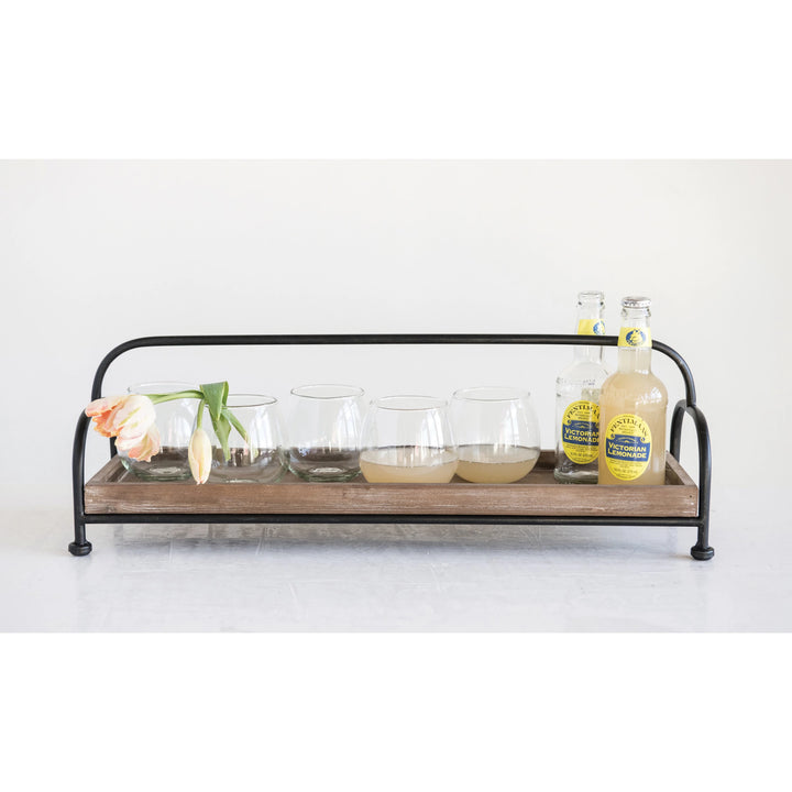 Decorative Wood Tray with Metal Stand