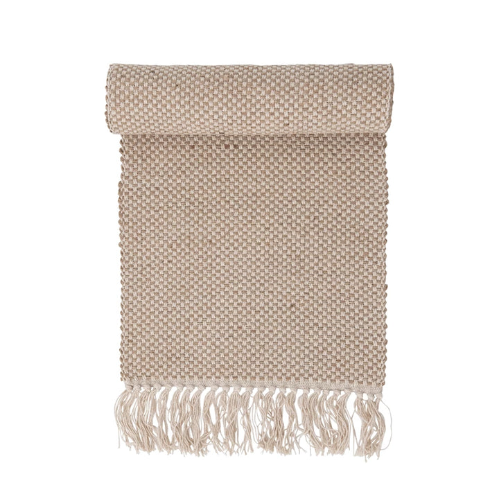 Woven Jute and Cotton Table Runner with Fringe